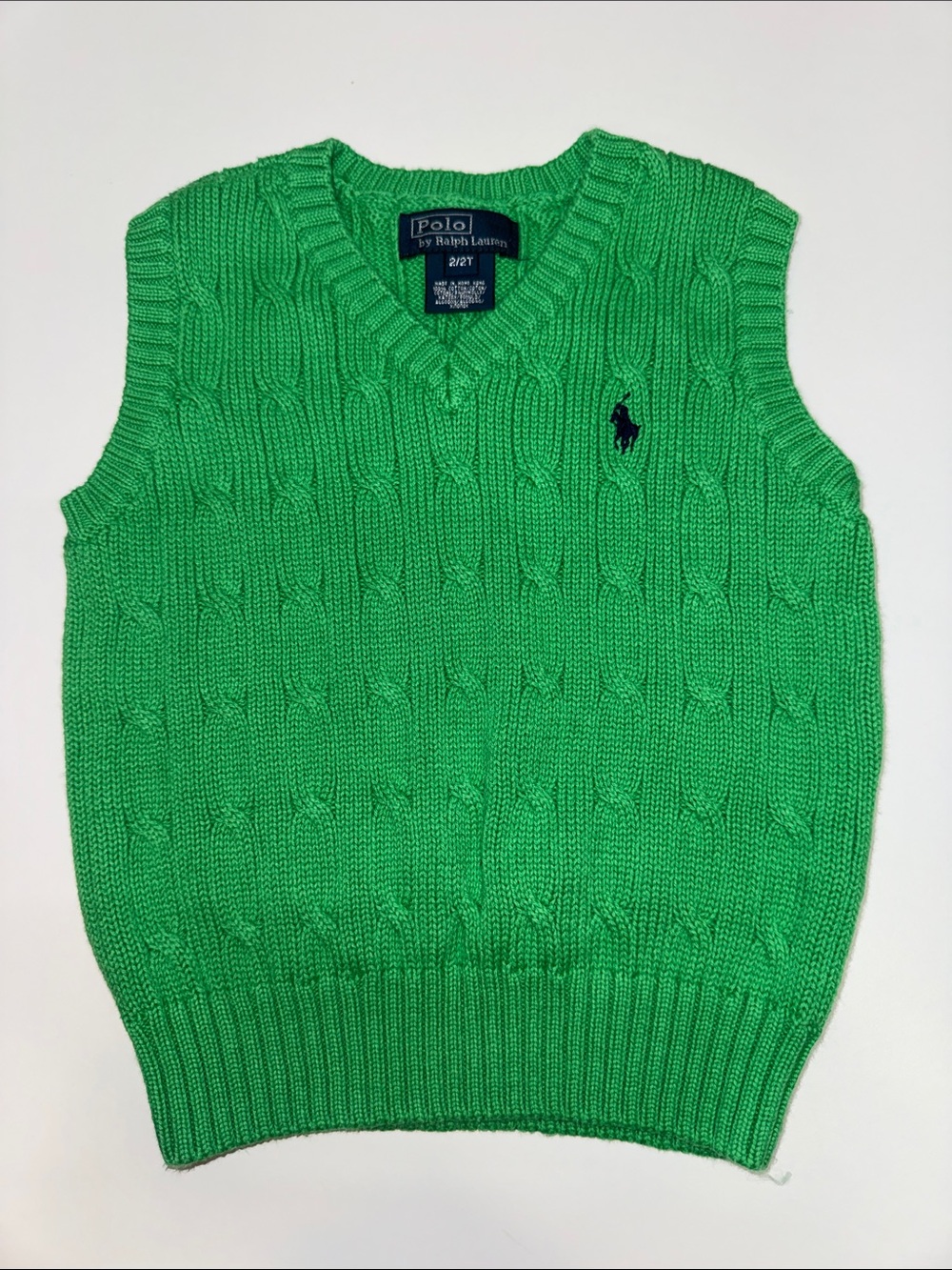 Polo by Ralph Lauren Bright Green Cable-Knit V-Neck Sweater Vest